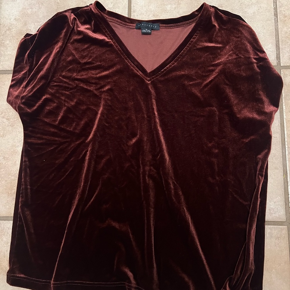 Womens plus size sanctuary maroon purple velvet shirt sleeve blouse